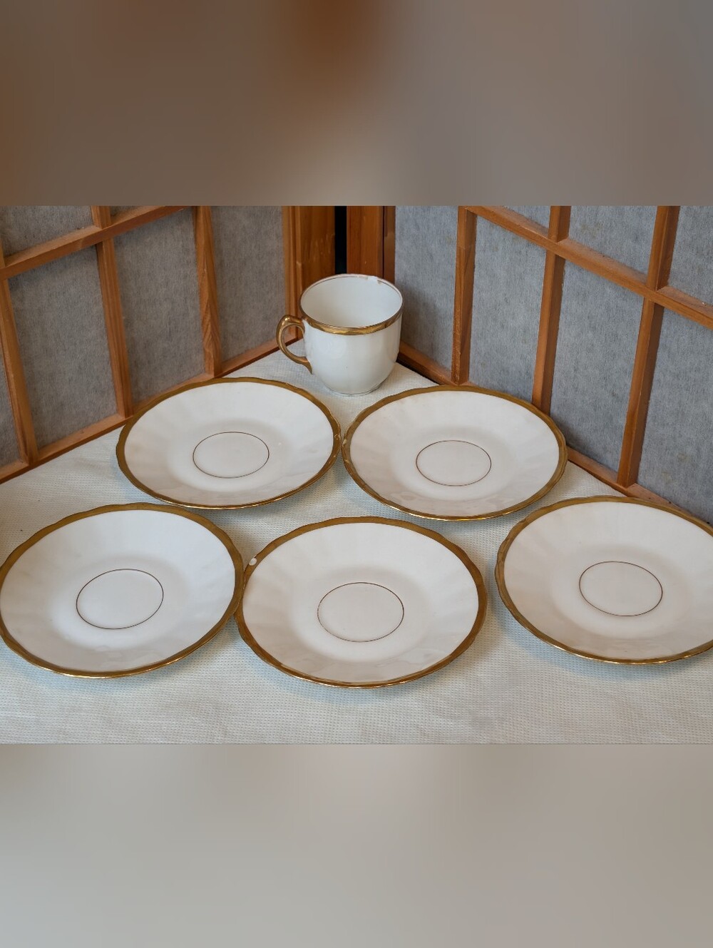 Antique French China - Gold Trim Limoges - 5 Saucers 1 Cup - Elite Works Coffee